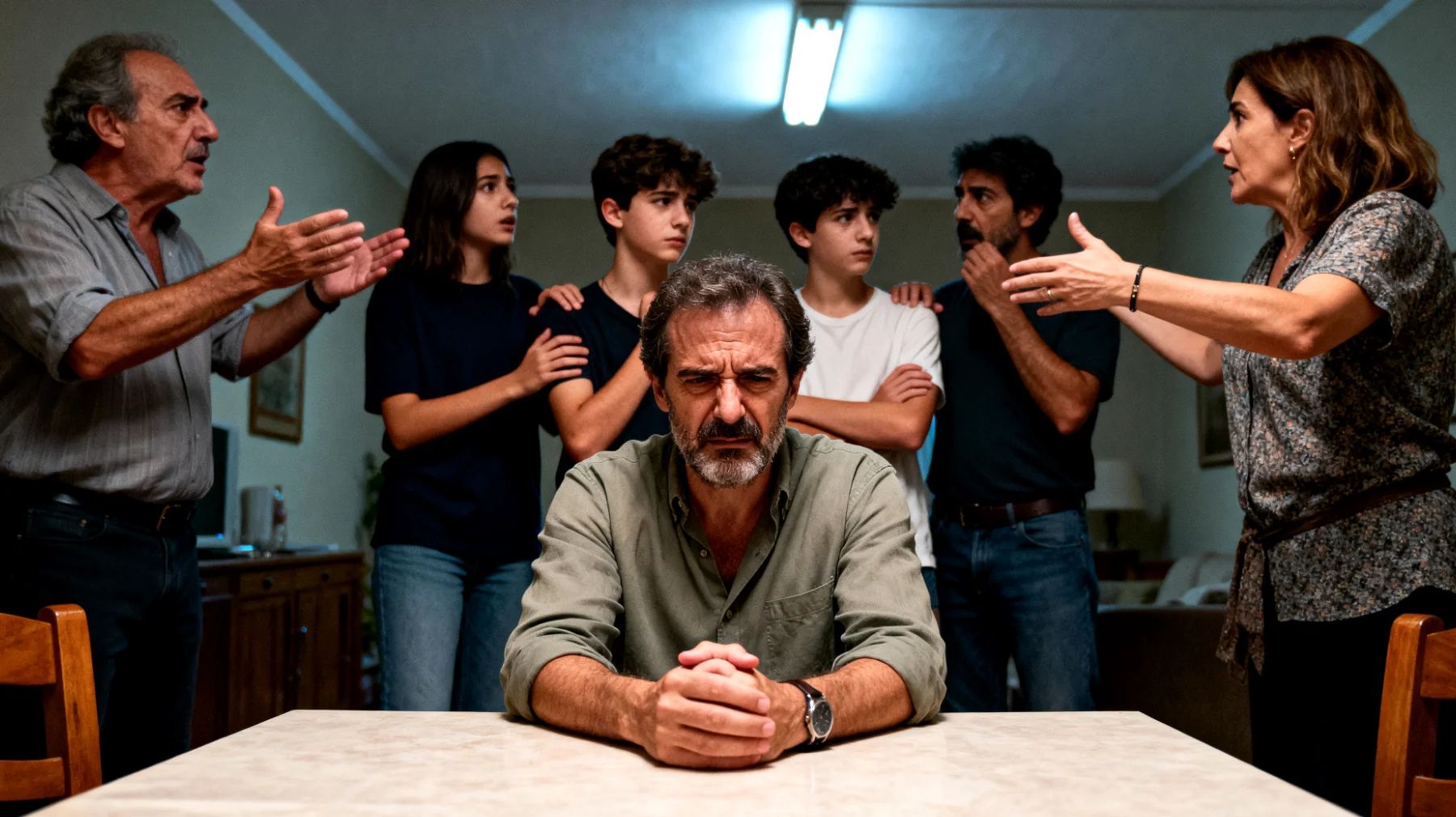 Papà che affronta tensioni e conflitti con la famiglia allargata (ex suoceri, nuovi partner, fratelli) riguardo all'educazione e alla gestione dei figli adolescenti, creando confusione nei ragazzi e minando la sua autorità genitoriale"