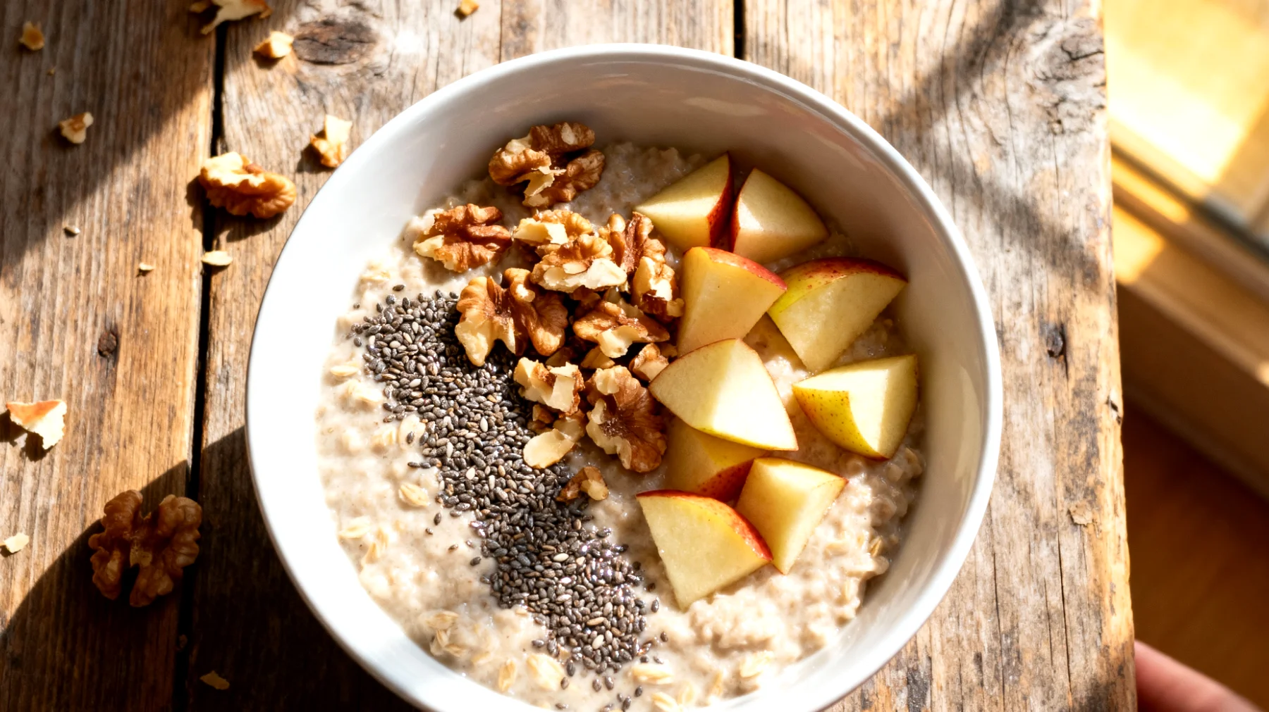 Porridge di avena con semi di chia, noci e mela"