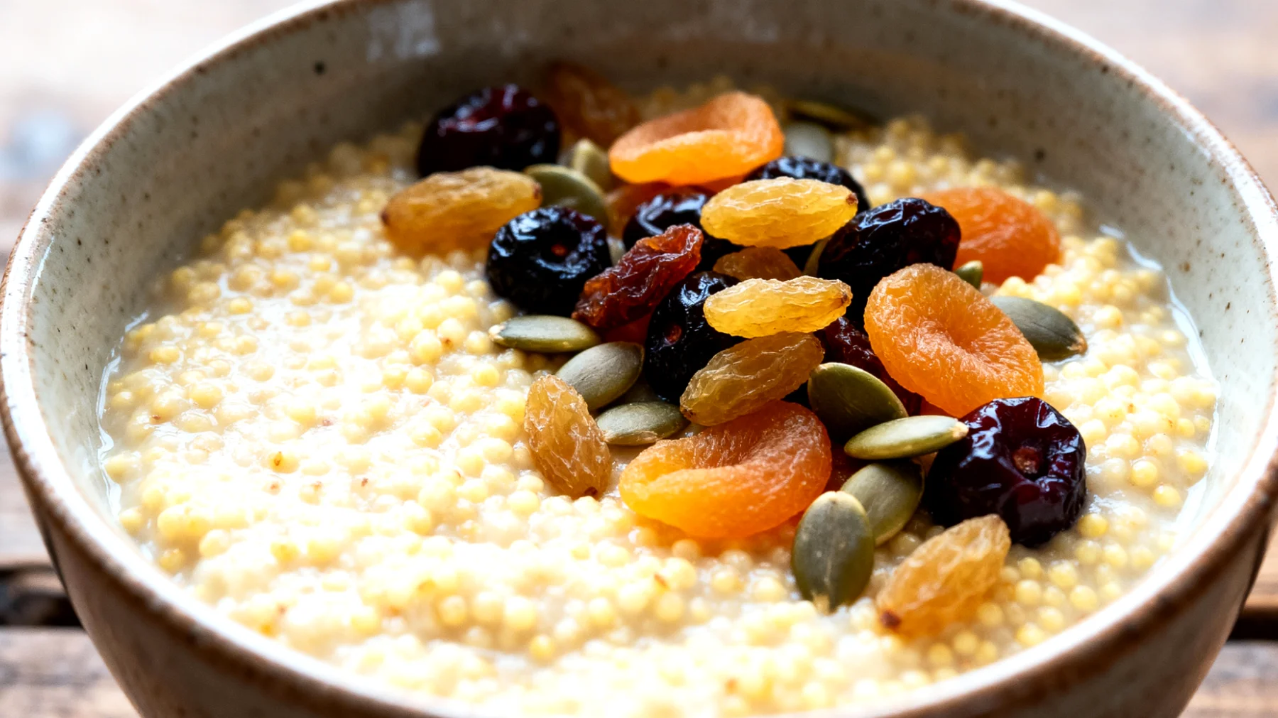 Porridge di miglio con frutta secca e semi di zucca"